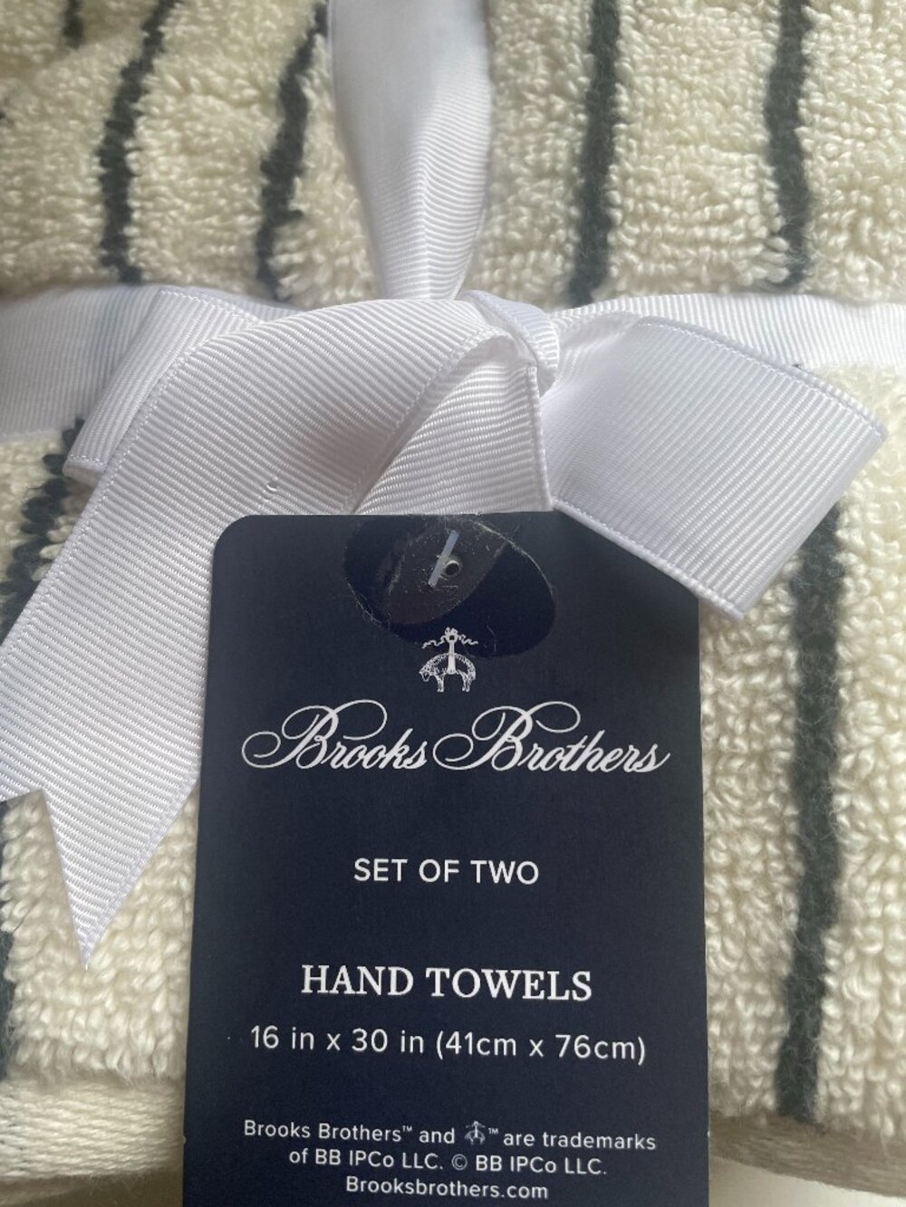 Brooks Brothers Hand Towels Luxury Cotton Thick White Navy Striped Set of 2